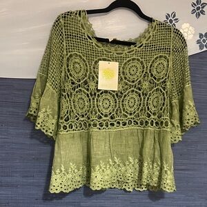 Sakkas Olive Crochet Lace Blouse